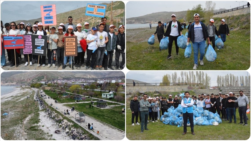Öğrenci ve vatandaşlar Van Gölü sahilinde temizlik yaptı