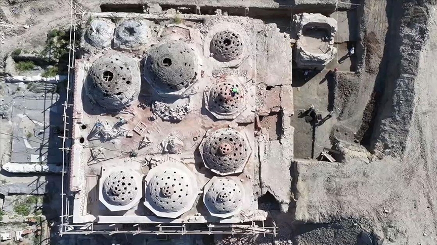 Edirne'de müze olarak işlevlendirilecek Gazi Mihal Hamamı'nda restorasyon çalışmaları sürüyor