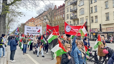 Hundreds rally in central Stockholm against Israel's ongoing genocide in Gaza on May Day