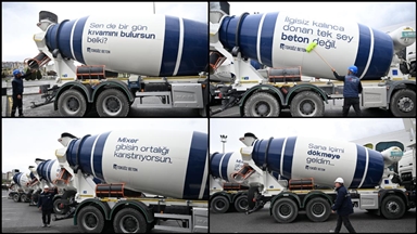 Beton mikserlerinin üzerindeki esprili sözler gülümsetiyor