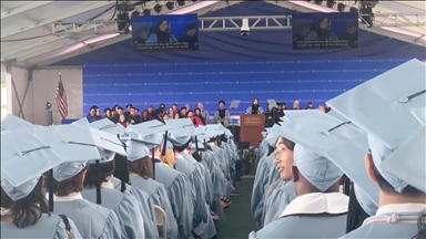 'Free Mahmoud!': Columbia University president jeered at graduation ceremony