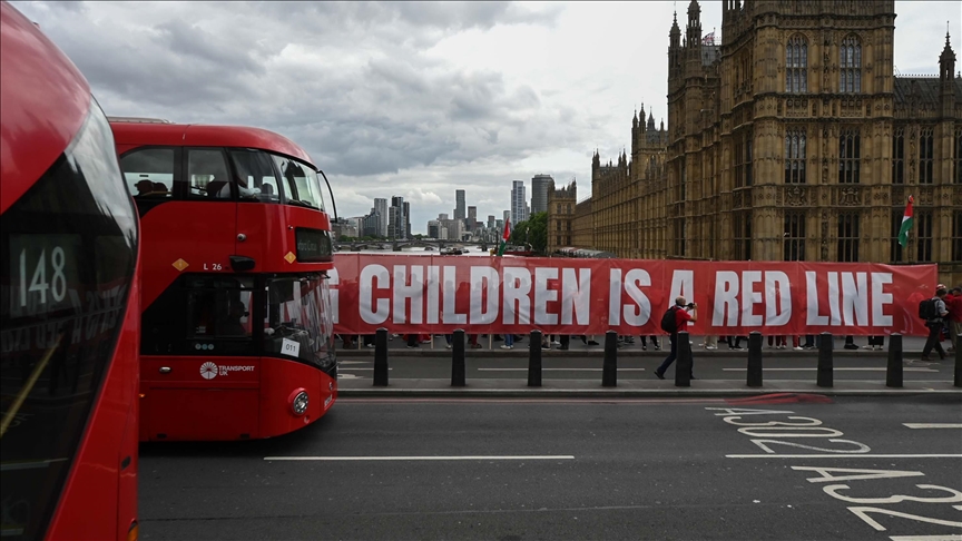 'Red Line for Palestine’: Protesters demand arms embargo against Israel as they surround UK parliament