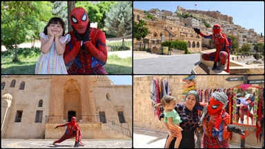 Türkiye'yi gezen "Örümcek Adam" Mardin'de