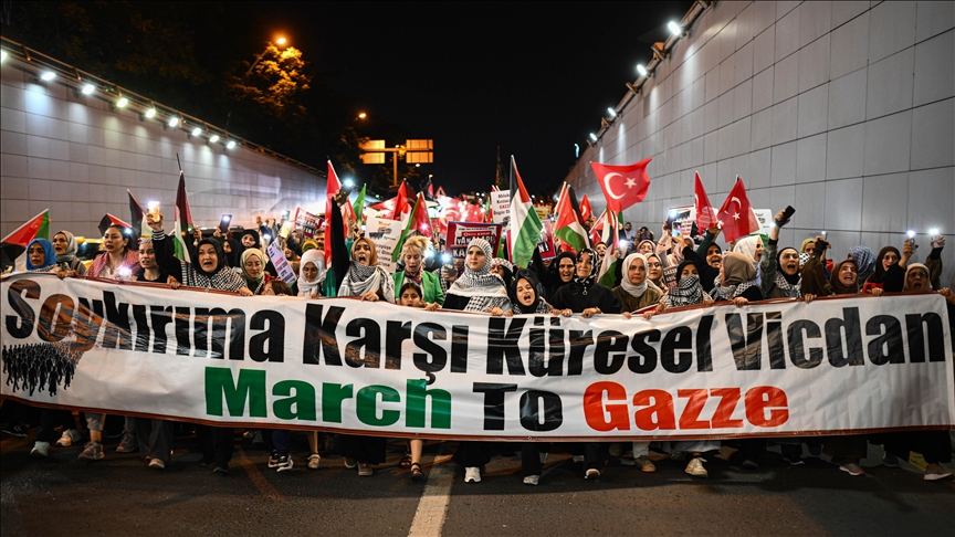 Ankara'da "Küresel Gazze Yürüyüşü" aktivistlerine destek yürüyüşü