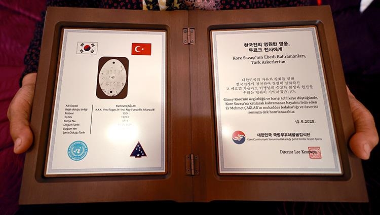 Turkish soldier's identification tag returned to his family 74 years after his death during Korean War