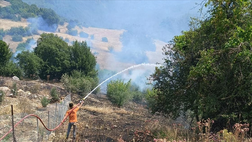 Antalya'da makilik alanda çıkan yangınına müdahale ediliyor