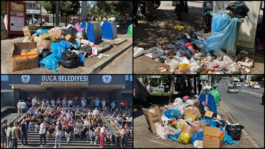 İ Buca'da işçilerin grevi sebebiyle oluşan çöp yığınları tepkilere neden oluyor