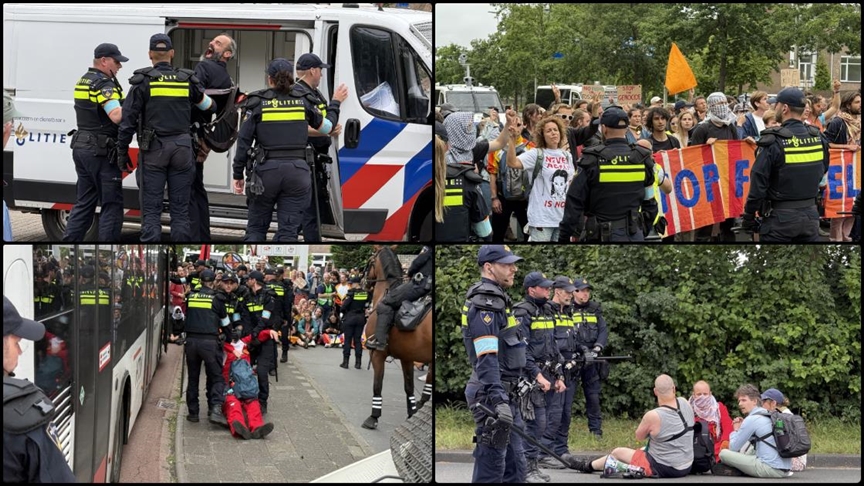 Hollanda'da, NATO zirvesini protesto eden Filistin destekçileri ve iklim aktivistlerine polis müdahalesi