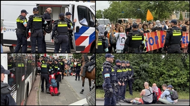 Hollanda'da, NATO zirvesini protesto eden Filistin destekçileri ve iklim aktivistlerine polis müdahalesi