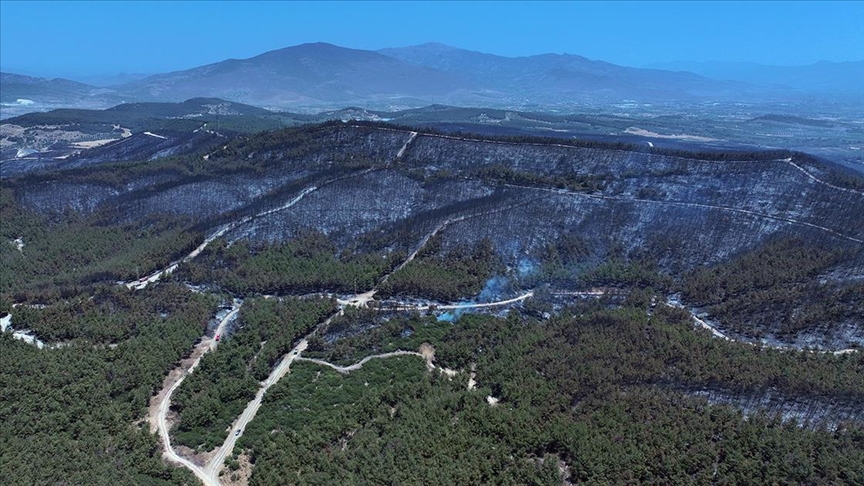 İ'de yanan orman alanı havadan görüntülendi