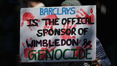 Pro-Palestine activists rally outside Wimbledon tennis tournament in London