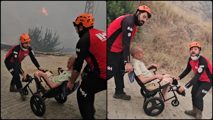 İHH Arama Kurtarma İzmir ekibi, Seferihisar'daki yangında evi yanan engelli kişiyi kurtardı