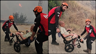 İHH Arama Kurtarma İzmir ekibi, Seferihisar'daki yangında evi yanan engelli kişiyi kurtardı