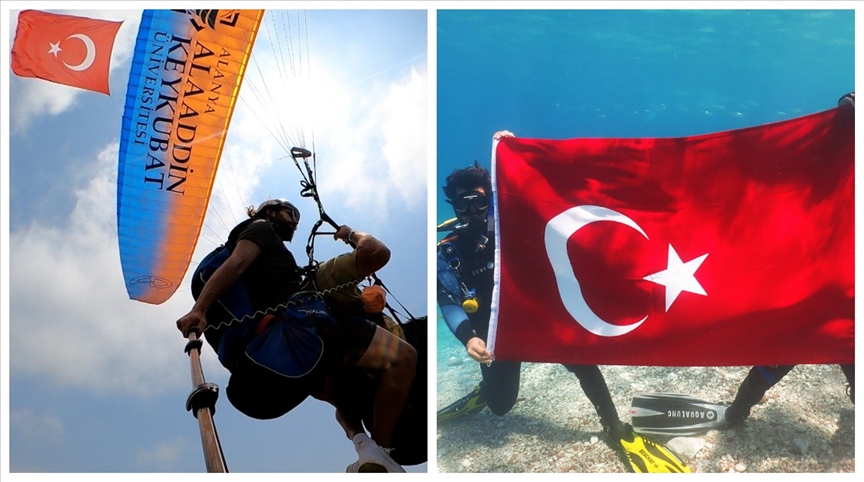 Antalya'da öğrenciler gökyüzünde ve sualtında gerçekleşen etkinliklerle 15 Temmuz şehitlerini andı