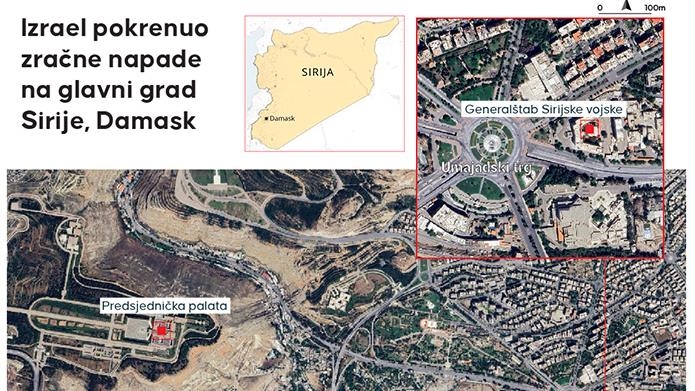 Izrael izveo napade na Generalštab i Predsjedničku palatu u Damasku