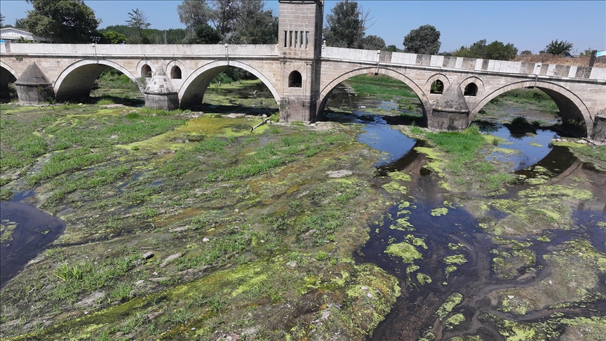 Kuraklığın etkilediği Tunca Nehri'nde su akışı durma noktasına geldi