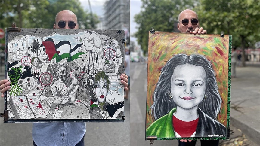 Cezayirli ressam, İsrail'in öldürdüğü Gazzelileri görünür kılmak için yüzlerini resmediyor
