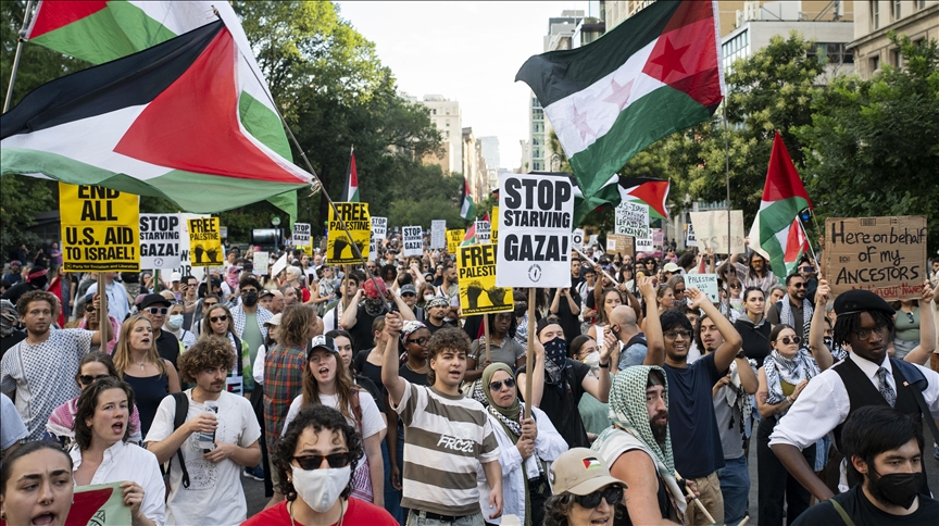 Pro-Palestinian protesters gather in New York City to demand end to Israeli attacks on Gaza
