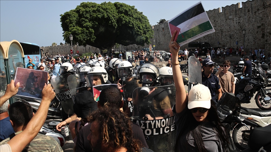 Israeli cruise ship docks at Greek island of Rhodes amid protests