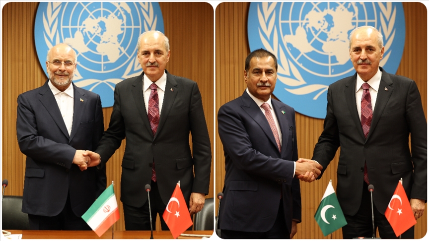 TBMM Başkanı Kurtulmuş, İran Meclis Başkanı Kalibaf ve Pakistan Ulusal Meclis Başkanı Sadık ile bir araya geldi