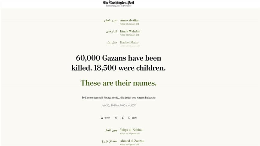 Washington Post опубликовал имена 18 500 палестинских детей, убитых в Газе