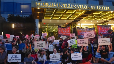 Protesters rally outside Trump’s New York hotel against starvation in Gaza