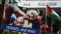 Pro-Palestinian activists protest media coverage of Gaza outside major US news outlets
