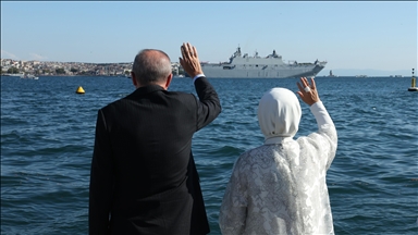Turkish president greets ships passing through Istanbul Strait as part of TEKNOFEST Blue Homeland parade