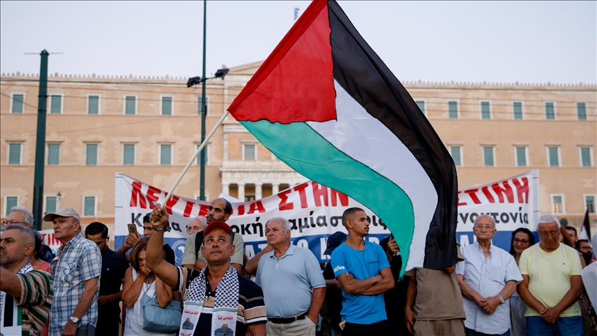 Pro-Palestinians rally near Israeli Embassy in Athens to protest genocide in Gaza