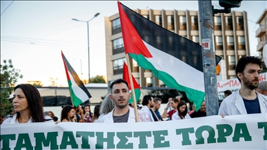 Greek health care workers protest Israel's attack on hospital in Gaza