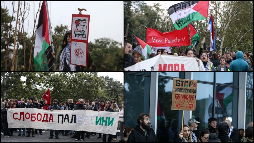 Sırbistan'da, İsrail'in Gazze'de 2 yıldır sürdürdüğü soykırıma dikkati çekmek için gösteri yapıldı