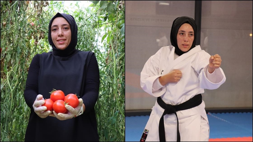 Erzincanlı Zeynep gündüz serada sebze akşam ise salonda sporcu yetiştiriyor