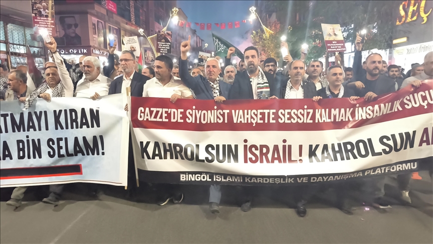 Li Wanê û li Bingolê bi hezaran kesî êrîşên Îsraîlê yên dijî Xezeyê protesto kir