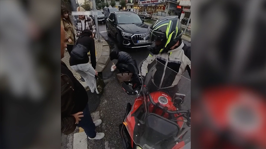 Ataşehir'de otobüse çarpan martının kalp masajıyla hayata döndürülmesi kamerada