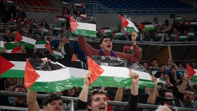 European basketball match observes moment of silence for Israeli deaths 2 years ago, but none for Palestinians killed
