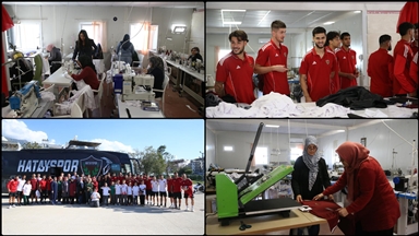 Depremzede kadınlar, Hatayspor'un genç futbolcuları için forma dikiyor