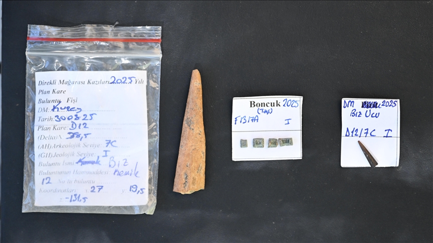 Direkli Mağarası'nda yaklaşık 13 bin yıllık delici el aleti ve boncuklar bulundu