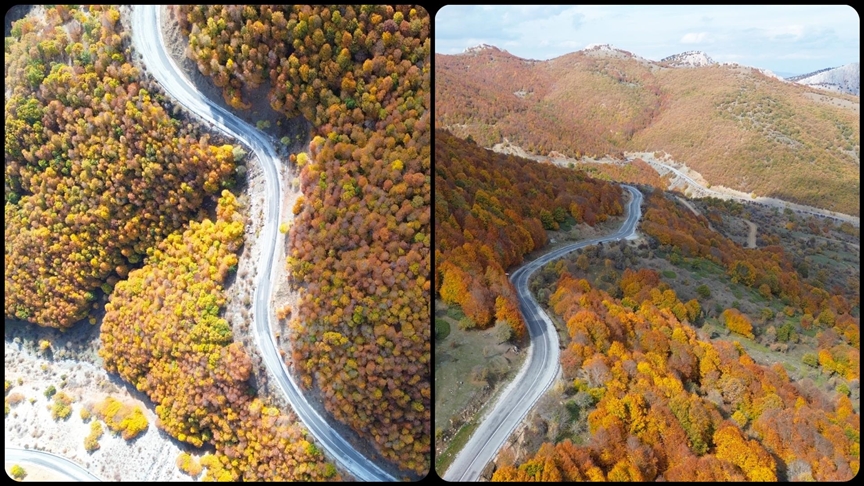 Sonbaharın renkleriyle kaplanan Şebek Geçidi dronla görüntülendi