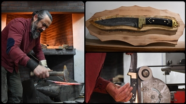 Bilecikli bıçak ustası kendi geliştirdiği Söğüt kamasına ateşte şekil veriyor