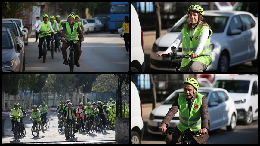 Lisedeki tüm öğrenci, öğretmen ve çalışanlar okula bisikletle gidiyor