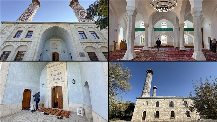 Karabağ'daki tarihi Cuma Mescidi işgalin sonlandırılmasının ardından onarılarak yeniden ibadete açıldı