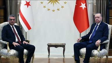 الرئيس أردوغان يجتمع مع رئيس جمهورية شمال قبرص التركية