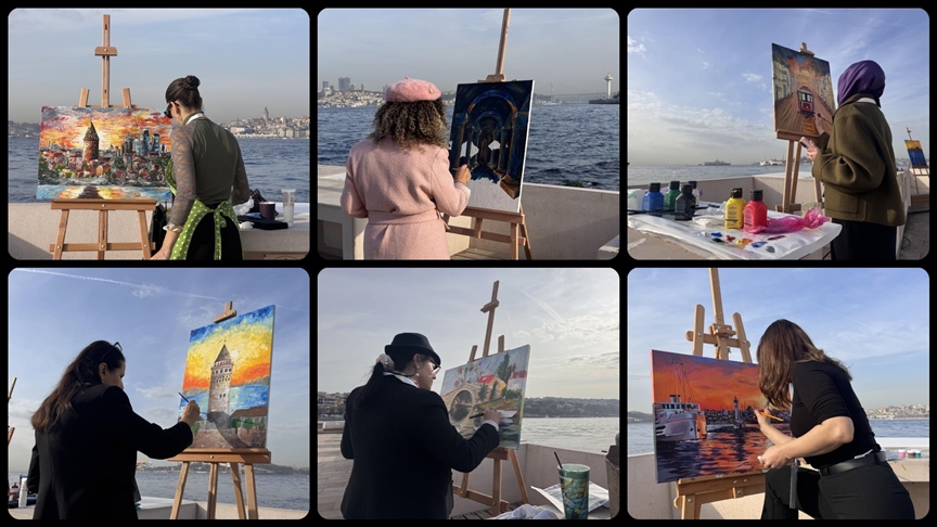 Öğretmenler Kız Kulesi\'nden İstanbul\'u tuvallerine yansıttı