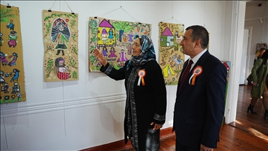 Çanakkale'de 73 yaşındaki Hakime teyzenin yaptığı resimlerden oluşan sergi açıldı