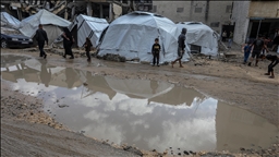 Dozens of tents for displaced Palestinians flooded by heavy rains in southern Gaza