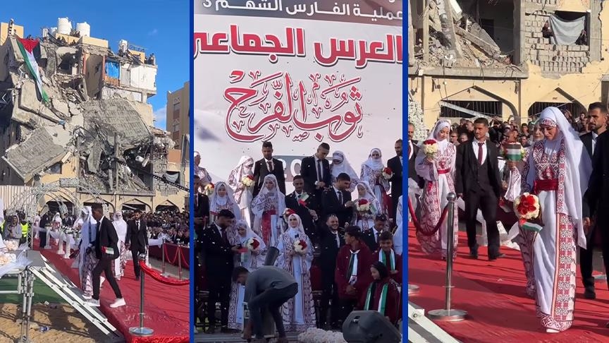 فرحة من وسط الألم.. زفاف جماعي لـ54 زوجا في غزة