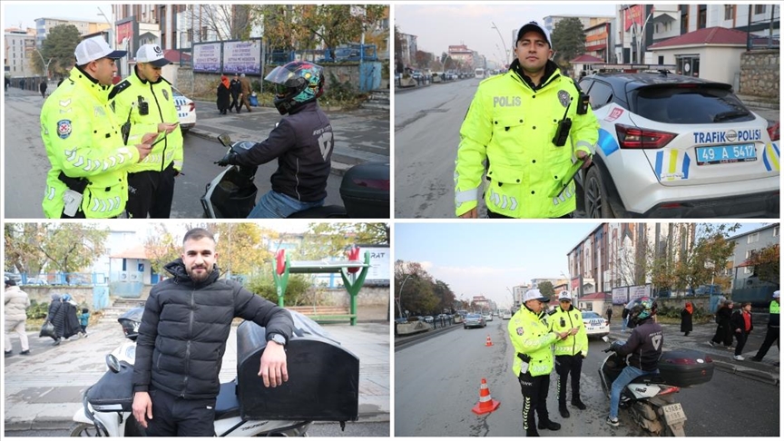 Elleri üşüyen kuryeye eldivenini veren polisin görüntüsü sosyal medyada beğeni topladı