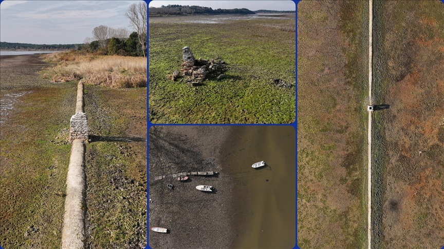 Terkos Gölü'ndeki su seviyesinin düşmesiyle tarihi yapıların kalıntıları ortaya çıktı