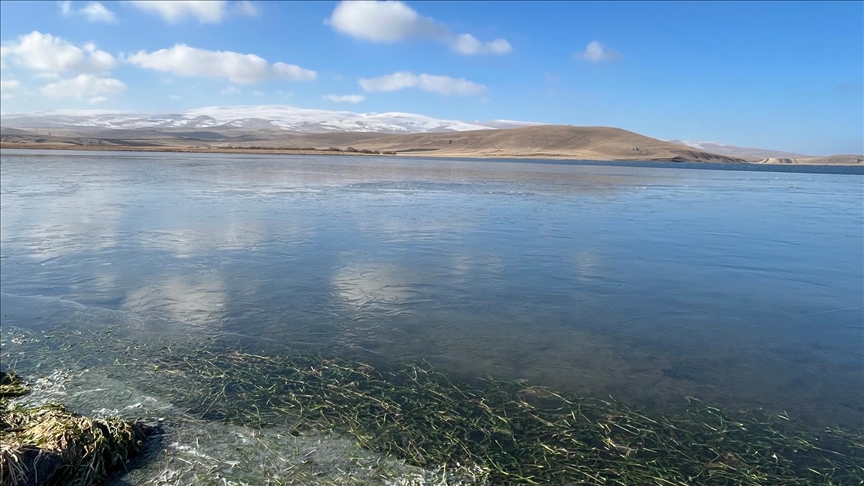 Çıldır Gölü'nün yüzeyi donmaya başladı