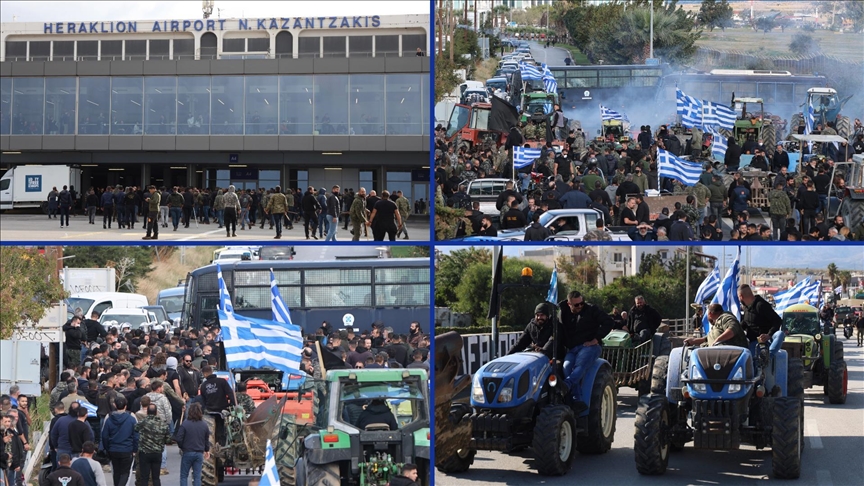 Girit’te çiftçi protestoları nedeniyle Nikos Kazancakis Havalimanı kapalı